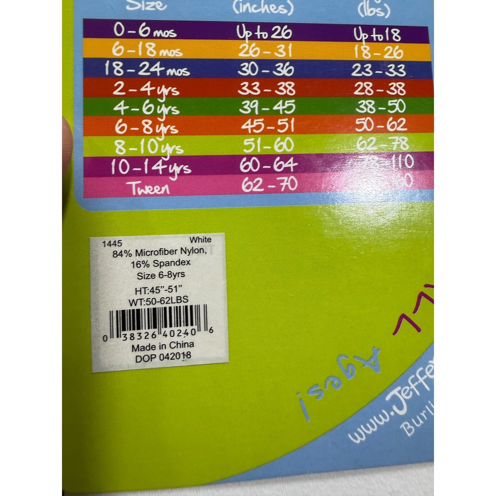 Jefferies Socks Kids White Microfiber Tights Size 6-8 Years 1445 Opaque Footed - Picture 5 of 5